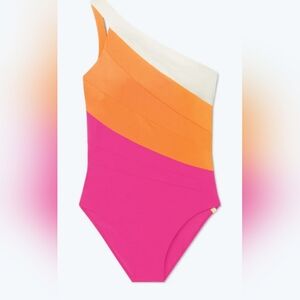 SUMMERSALT Colorblock Sidestroke Swimsuit One Shoulder Piece 10 NEW ORANGE PINK